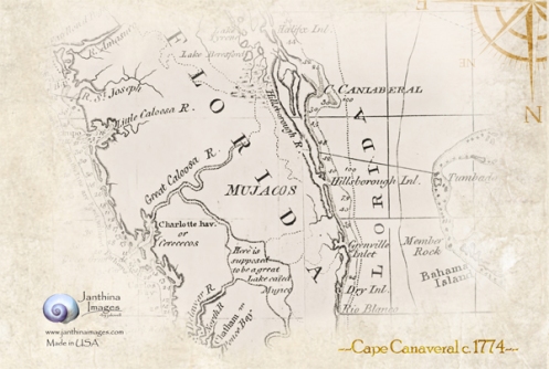 Joseph Speer's 1774 West Indies Map zoomed in on East Florida-Canaveral